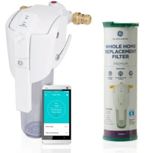ge smart home water filter system + premium replacement filter (fthlm) | water filtration system reduces lead, odor & more | wifi enabled | three-month filter life