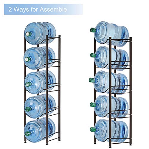 LIANTRAL 5 Gallon Water Jug Holder, 5 Tiers Brown Heavy Duty Water Rack Freestanding, Water Bottle Organizer for Home Office