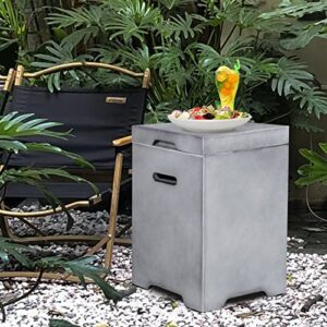 LIMOR Concrete Propane Tank Cover Table with Side Handles, 16" Square Gas Tank Cover Hideaway for 20 lb Propane Tank, Grey Propane Tank Storage Box with Tank Holder for Gas Fire Pits