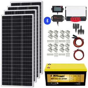expertpower 400w 12v solar panel kit for rv off-grid solar power system: 400w mono solar panels + 40a mppt charge controller + 12v 200ah gel deep cycle battery