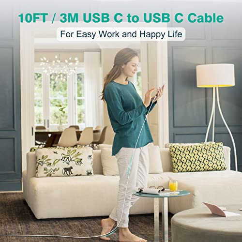 2 Pack 10ft USB C to USB C Cable for iPad Pro 12.9 11 inch, iPad Air 5 4, Mini 6, MacBook Air MacBook Pro Charger, iPhone 15 Pro Max Plus, Google Pixel 7 6 Pro, Samsung, USBC Type C Fast Charging Cord