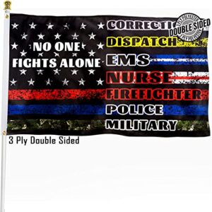 xifan double sided flag no one fights alone flag 3 ply us american flag first responders multi thin line brass grommets outdoor banner decoration 3 x 5 ft