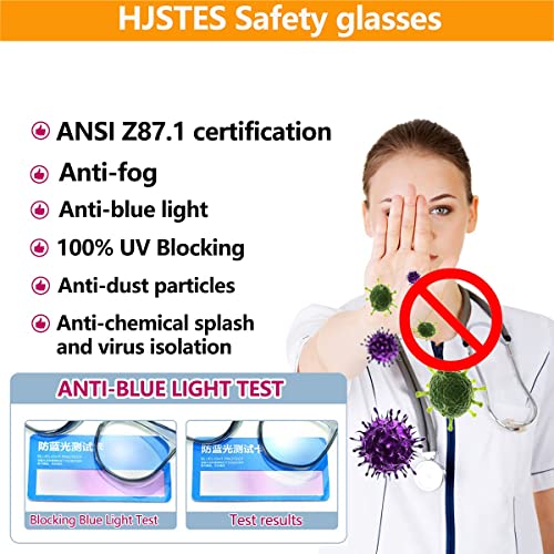 HJSTES Safety Glasses for Women Anti Fog Nurse Safety Goggles Clear Frame Blue Light Protective Glasses(Black)