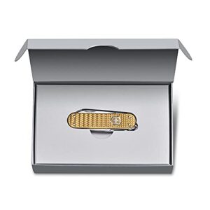 Victorinox Classic SD Precious Alox Swiss Army Knife, Compact 5 Function Swiss Made Pocket Knife with Small Blade, Screwdriver and Key Ring - Brass Gold