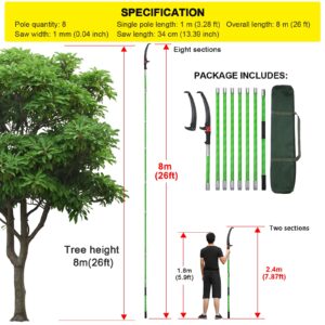 26 Feet Tree Pole Pruner Manual Branches Trimmer Tree Branch Garden Tools Loppers Hand Pole Saws Extendable Height