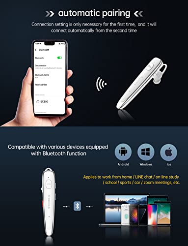 Glazata Wireless Headset with ENC Dual Mic Noise Canceling & Mute Key, apt-X & apt-X HD for Driving, Office, Business, Compatible with Cell Phone and PC 「White」