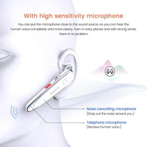 Glazata Wireless Headset with ENC Dual Mic Noise Canceling & Mute Key, apt-X & apt-X HD for Driving, Office, Business, Compatible with Cell Phone and PC 「White」