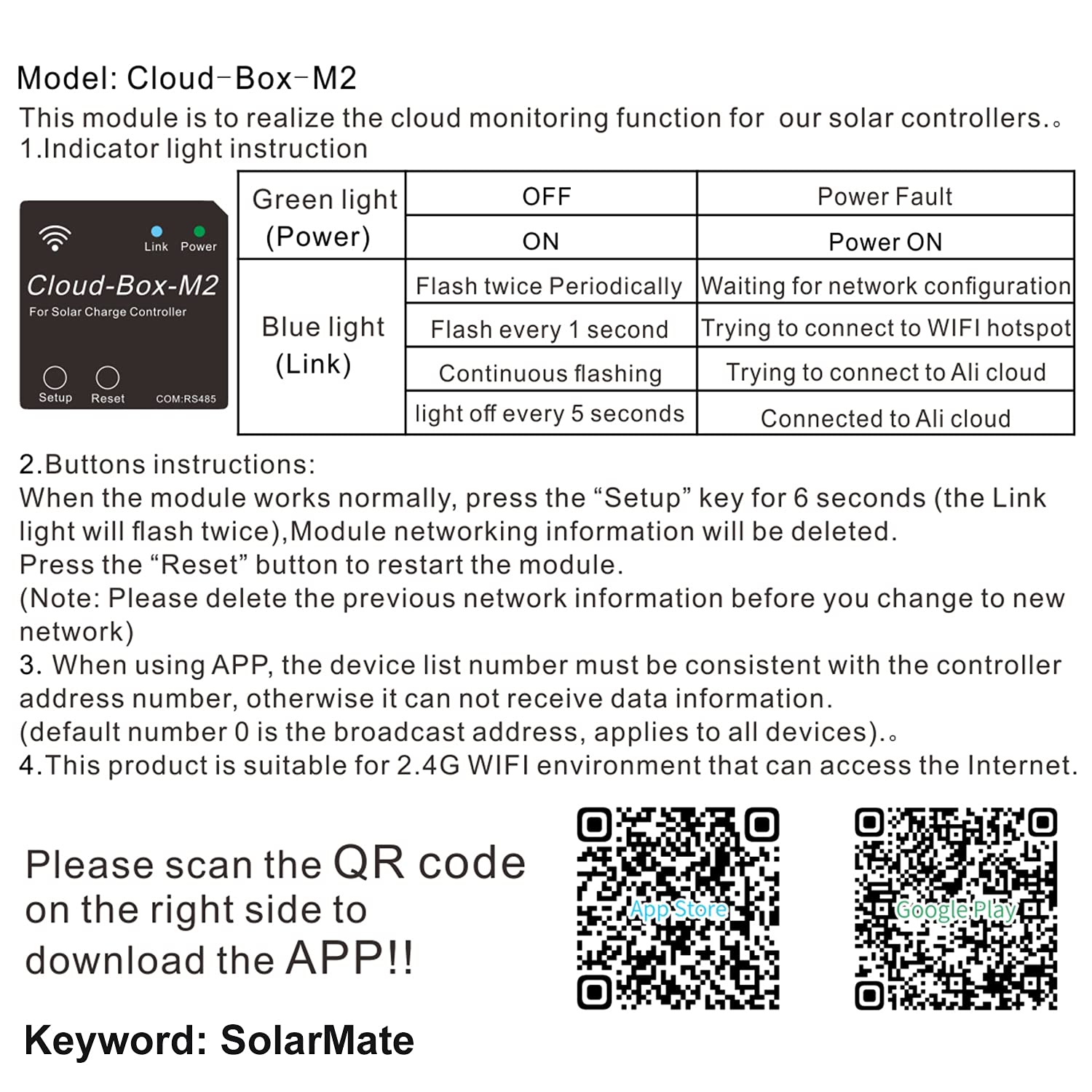 GCSOAR WiFi to Cloud Adapter Accessory for MPPT Solar Charge Controller via APP Monitoring & Setting Parameters (Cloud-Box-M2)