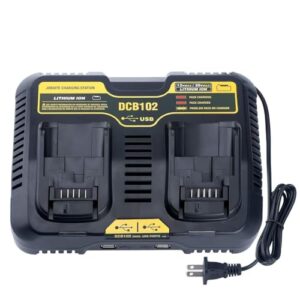 dcb102bp 2-ports battery charger replace for 12v/20v max jobsite charging station dcb102 dcb101 dcb105 dcb112 dcb107 lithium battery dcb203 dcb204 dcb206 dcb606 power tools