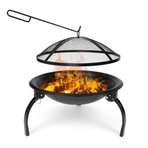 22'' foldable mini fire pit for outdoor, portable small outdoor fire pit wood burning stove w/mesh spark screen,round fire pit bowl grill for camping party bbq patio beach