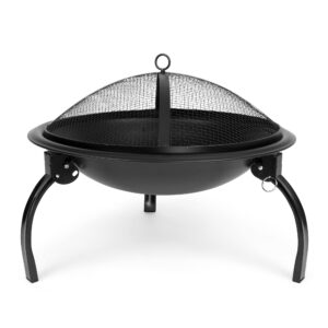 22'' Foldable Mini Fire Pit for Outdoor, Portable Small Outdoor Fire Pit Wood Burning Stove W/Mesh Spark Screen,Round Fire Pit Bowl Grill for Camping Party BBQ Patio Beach