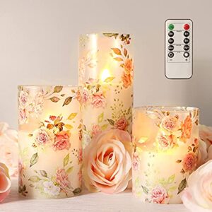 petristrike pink flameless candles with remote & timer, flickering glass tumbler candles, love themed decor battery led pillar candles, floral rose table ornaments for mother gifts,valentine's day
