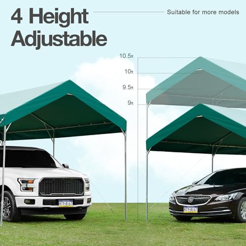 FINFREE 10x20 ft Heavy Duty Carports Car Canopy, Garage Shelter for Outdoor Party, Birthday, Garden, Boat, Adjustable Height from 9.5 ft to 11 ft,Green