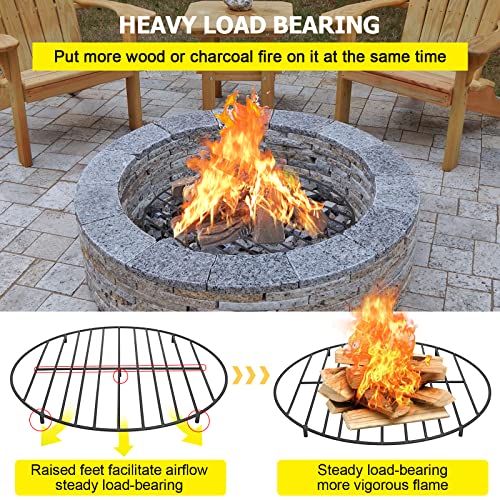 Fire Pit Grate Heavy Duty Iron Round Firewood Grate Cooking Grill Grates with 4 Removable Legs for Burning Fireplace and Firepits BBQ Campfire Camping Cookware 24-Inch