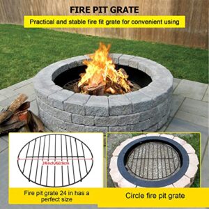 Fire Pit Grate Heavy Duty Iron Round Firewood Grate Cooking Grill Grates with 4 Removable Legs for Burning Fireplace and Firepits BBQ Campfire Camping Cookware 24-Inch