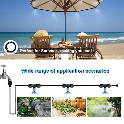 Fogland Outdoor Misting System: Portable Misting System 32.8FT Misting Cooling System with 10pcs 0.016" Orifice Thread Stainless Steel Misting Nozzle for Patio Fan Umbrella