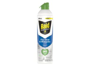 raid essentials fly, gnat, and mosquito killer aerosol spray, safe for use around children and pets, 10 oz