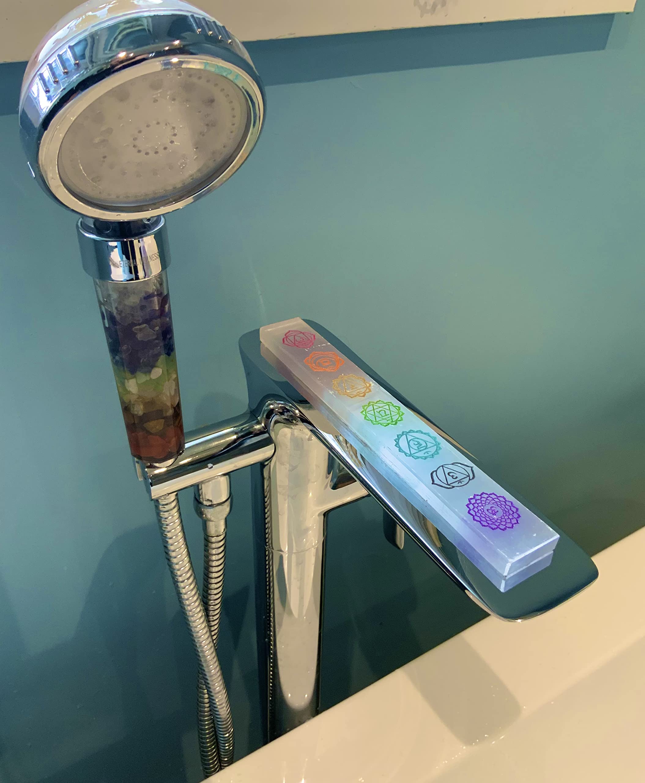 Eternal Wellness Crystal Shower Head with Chakra Stones- High Pressure Showerhead for Anxiety Relief, Relaxation & Self-Care- w/LED Lights & Sleep Aid- Spiritual Gift for Balance & Emotional Healing