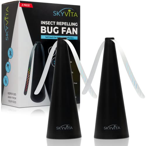 SkyVita Fly Fan For Tables, Indoor Outdoor Bug Fan Great For Restaurants, Picnics, BBQ's To Keep Flies Away - Portable Fly Fan for Outdoor Tables (2 Pack)