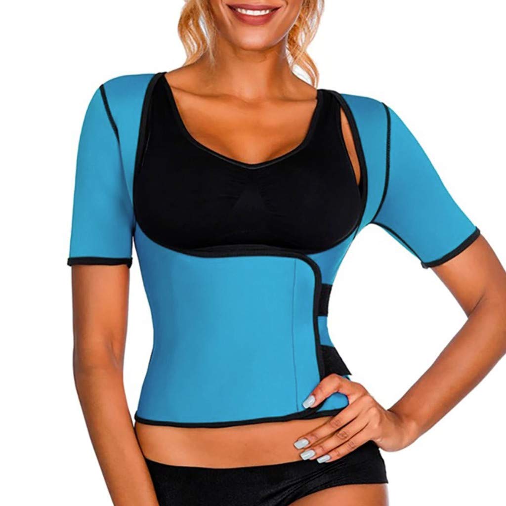 MarryLee Women's Fitness Corset Body Shaper Vest Upper Arm Shaper Waist Trainer Posture Corrector Shaping Belt Shapewear Tops Blue