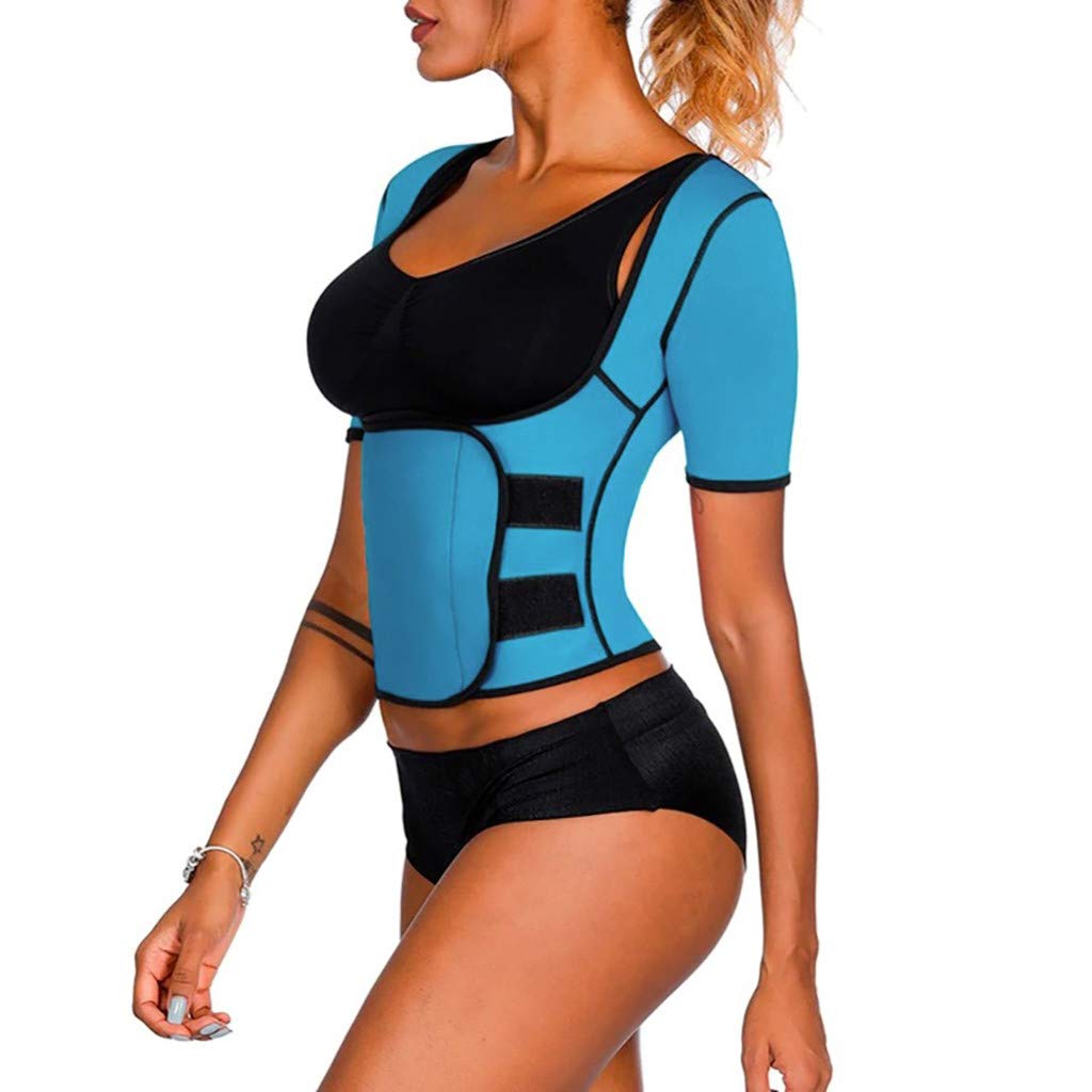 MarryLee Women's Fitness Corset Body Shaper Vest Upper Arm Shaper Waist Trainer Posture Corrector Shaping Belt Shapewear Tops Blue