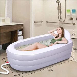 Inflatable Bathtub for adults, 65"×34"×28" Foldable Portable Bathtub, Blow UP Bath Tub with Backrest for Home Spa or Ice Bath(Gray White) (With Pump)