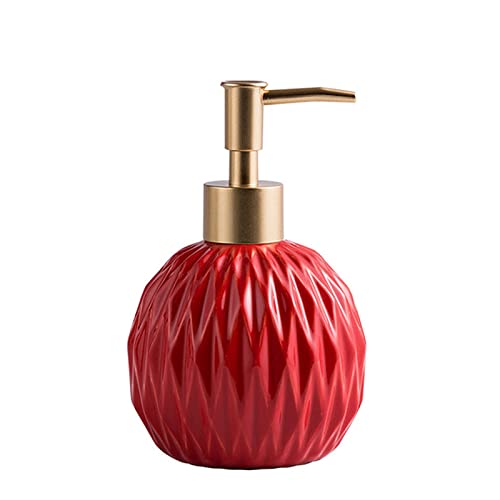 Ceramics Gold Soap Dispenser for Bathroom, Relief Soap Dispenser for Kitchen Sink, 400ml/13.5Oz Refillable Liquid Hand Soap Dispenser with Gold Pump (Red)