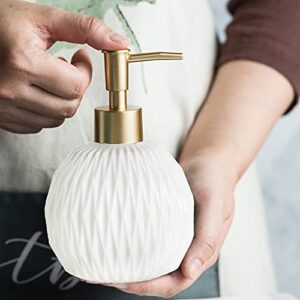 Ceramics Gold Soap Dispenser for Bathroom, Relief Soap Dispenser for Kitchen Sink, 400ml/13.5Oz Refillable Liquid Hand Soap Dispenser with Gold Pump (Red)