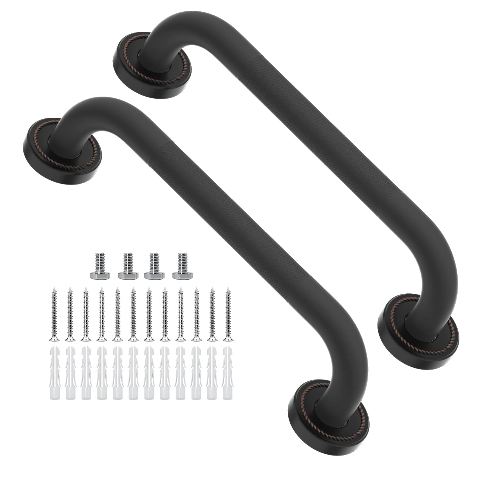 2 Pack 12 Inch Anti Slip Antique Bronze Shower Grab Bar, iMomwee Oil Rubbed Black SUS304 Stainless Steel Bathroom Grab Bar Handle, Safety Shower Balance Bar, Elderly Senior Assist Hand Rail Support