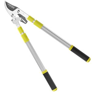 turbro extendable bypass lopper, tree trimmer - ratcheted cutting head for max power, 1 5/8 inch cutting capacity, 26-41” adjustable telescoping handle - trim garden, plants, branches, or bonsais