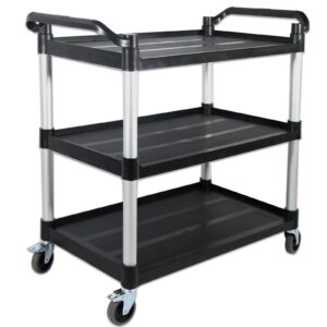 abacad plastic commercial cart large size, restaurant cart with wheels lockable, heavy duty utility service cart for foodservice, commercial,office, warehouse, black, 40.15x 19.29x 38.97 inches.