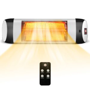 costway wall-mounted patio heater, remote control, carbon fiber tube, 1500w outdoor waterproof infrared heater with 3s rapid heating, 24h timer and 3 heat setting, suitable for outdoor, home, backyard