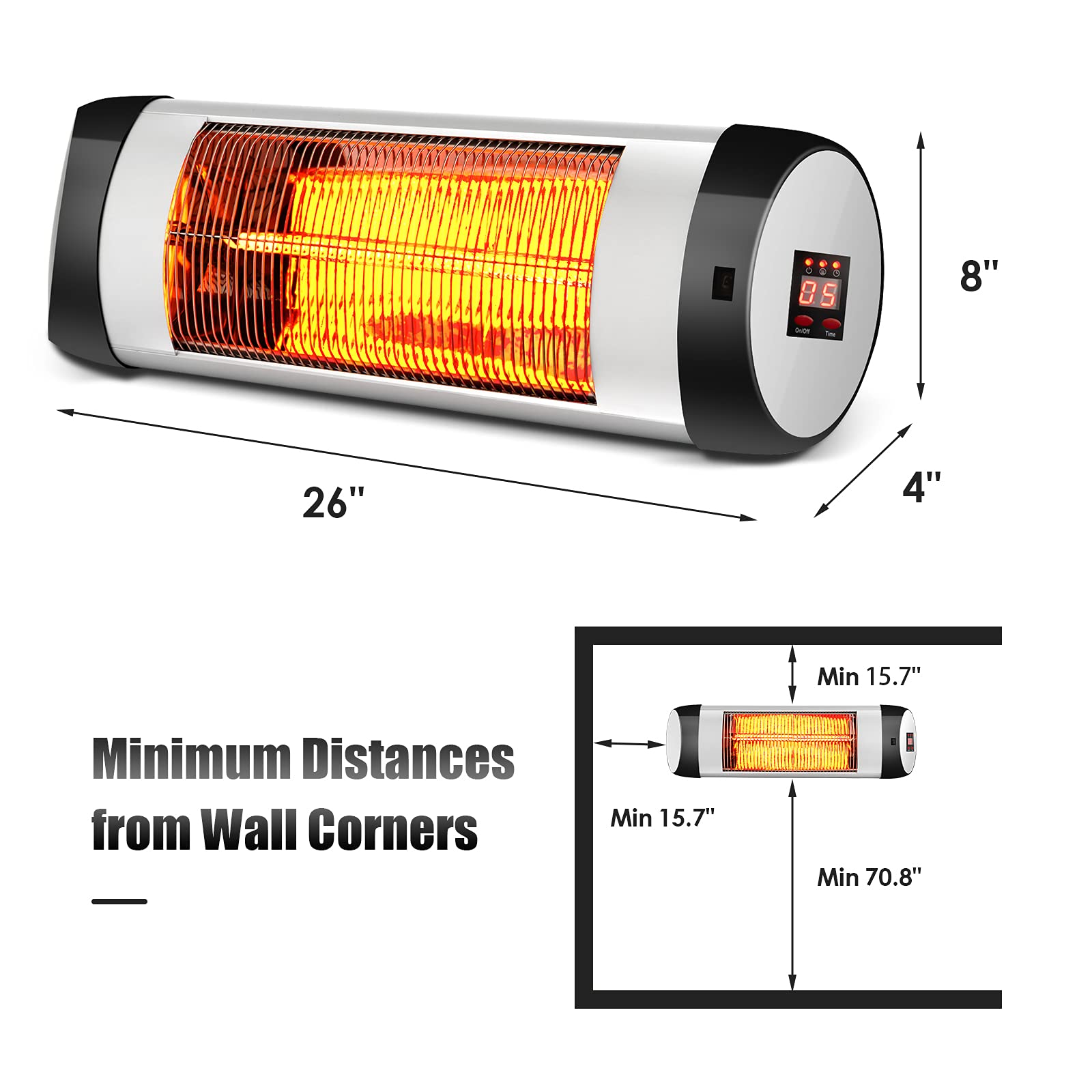 COSTWAY Wall-Mounted Patio Heater, Remote Control, Carbon Fiber Tube, 1500W Outdoor Waterproof Infrared Heater with 3s Rapid Heating, 24H Timer and 3 Heat Setting, Suitable for Outdoor, Home, Backyard