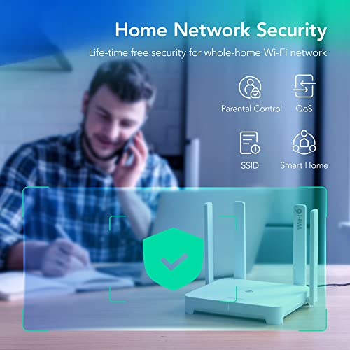 Reyee E3 Wi-Fi 6 Router AX1800 Smart Wi-Fi Mesh Router with 4 High-Gain Antennas, Dual Band Gigabit Wireless Internet Router, 802.11ax WiFi Standard, Beamforming, VPN Server, Seamless Roaming