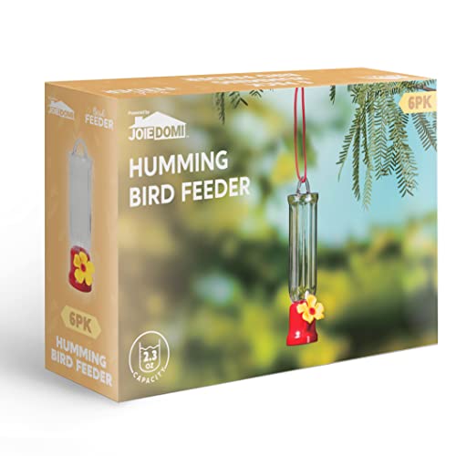 JOIEDOMI Set of 6 Mini Hummingbird Feeders with Hanging Wires, Transparent Outdoor Humming Bird Feeder Set with 3 Cleaning Brush for Patio, Outside, Lawn, Backyard, Garden, Easy to Clean