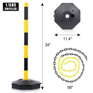 [2 Pack] Traffic Delineator Post Cones with Fillable Base, Portable Parking Pole Barrier with 8ft Chain,Traffic Safety Delineator for Parking Lot,Construction Lot (Black&Yellow)