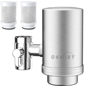 oemiry nsf/ansi 42 certified faucet water filter, stainless steel faucet water filter for kitchen sink, reduces 99.99% lead, chlorine, heavy metals, bad taste & odor (2 filters included)