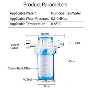 1/2" High Flow Pipeline Water Filter Activated Carbon Filter Element Pre-Filter T Strainer Plastic Raw Water Strainer for Washing Machine Shower