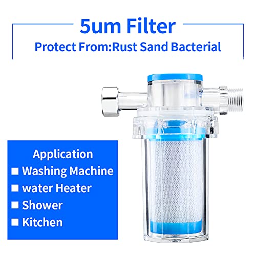 1/2" High Flow Pipeline Water Filter Activated Carbon Filter Element Pre-Filter T Strainer Plastic Raw Water Strainer for Washing Machine Shower