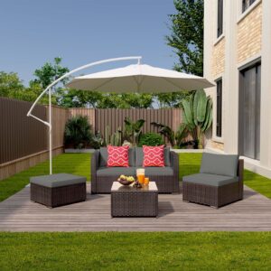 Aiho Outdoor Patio Furniture Sets All Weather Outdoor Sofa PE Garden Furniture Wicker Rattan Patio Conversation Set with Glass Table (Grey)