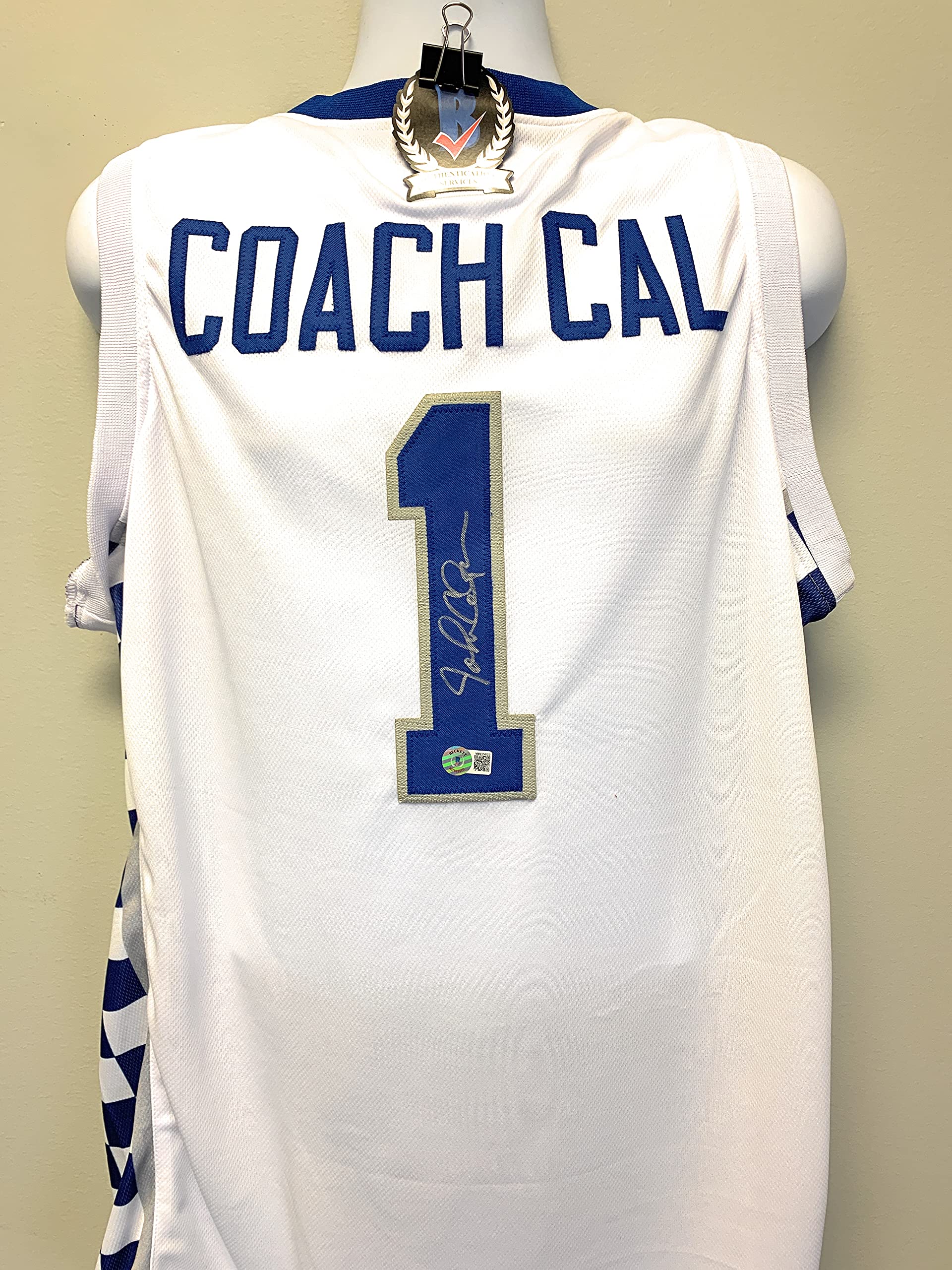 John Calipari Kentucky WIldcats Signed Autograph Custom Jersey White Coach CAL Beckett Witnessed Certified