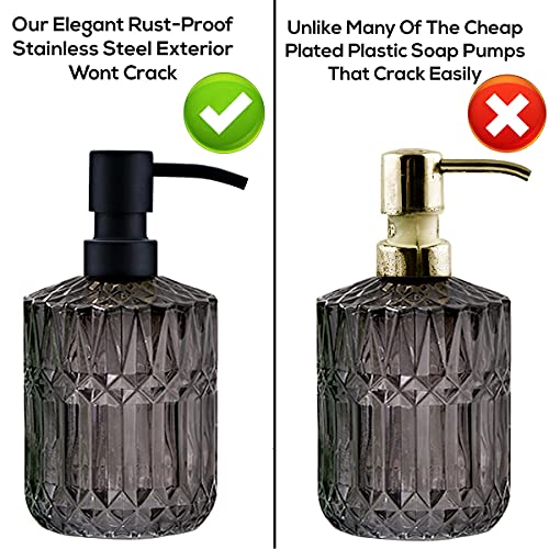 AUNRGO Black Soap Dispenser Pump Replacement - Matte 304 Stainless Steel Hand Soap and Lotion Dispenser Pumps Replacement for Regular Glass Mouth Bottles, Standard 28/400 Neck Size