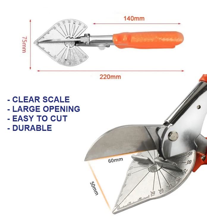 Zimpty Miter Shears- Trunking Shears for Angular Cutting of of Plastic, Rubber,Wood, Decorative Moldings,PVC,Tile Edges,Trim and Trim at 45 Degree, 60, 90 Degree Angles