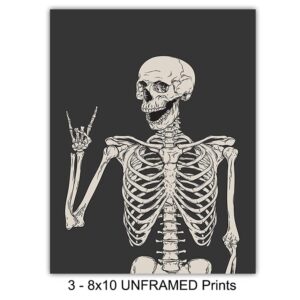 Skeleton Wall Art & Decor - Halloween Wall Decor - Gothic Home Decor - Goth Room Decor - Funny Skull Wall Decor - Pagan Gifts - Bedroom Dorm Man Cave - Men Boys Teens - Witchy Picture Poster Print