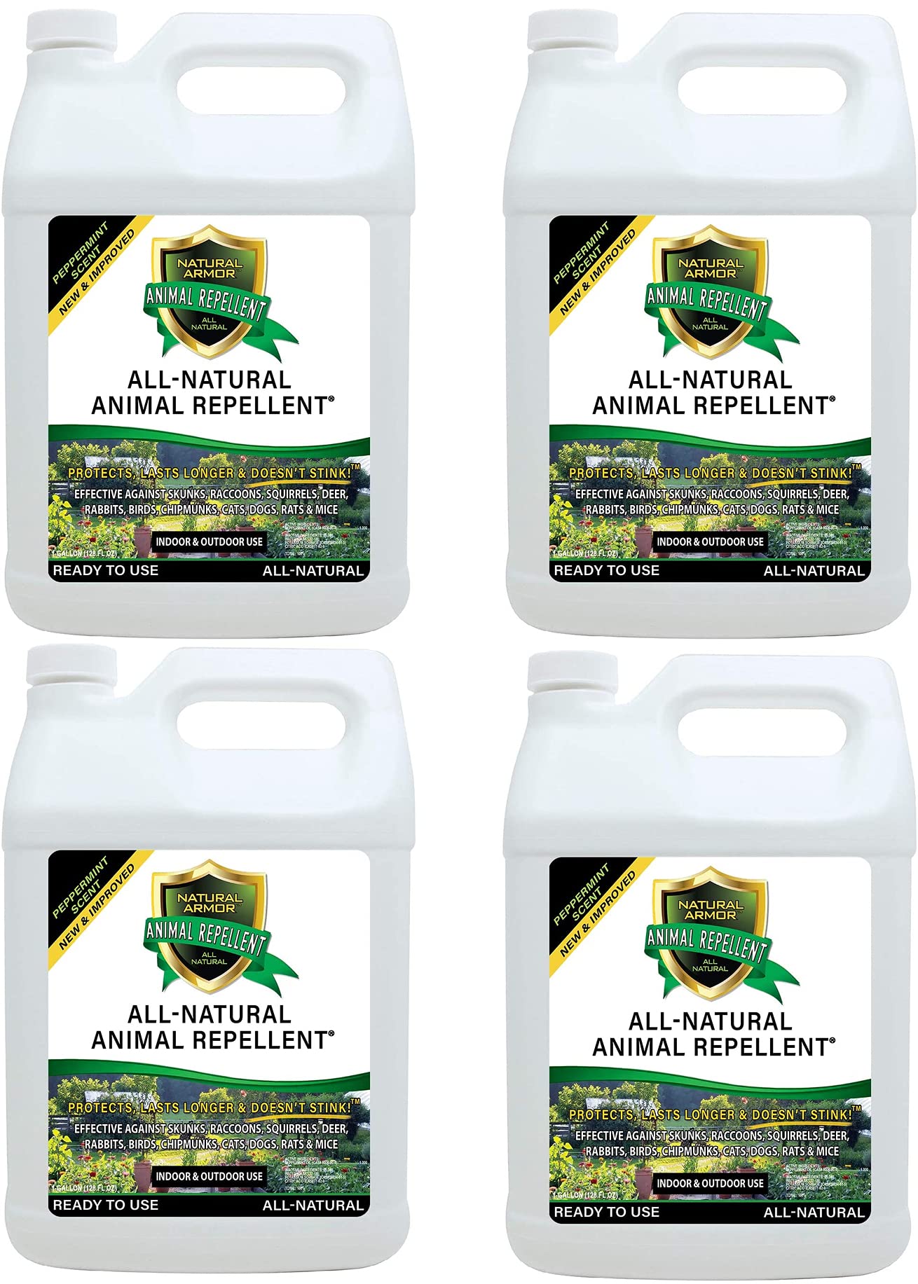 Natural Armor Animal & Rodent Repellent Spray. Repels Skunks, Raccoons, Rats, Mice, Deer Rodents & Critters. Repeller & Deterrent in Powerful Peppermint Formula – 128 Fl Oz Gallon Refill Case of 4