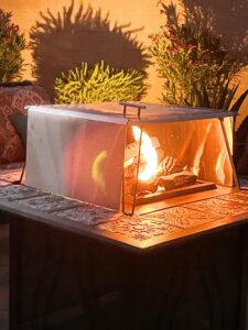 heat warden premium heat deflector system with 3 stainless steel sides turns your fire pit into a warm and cozy outdoor fireplace!