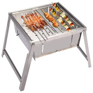 redcamp pop up camping flatfold fire pit portable & wood burning, 12.8" folding collapsible stainless steel backpacking grill charcoal for outdoor cooking bbq