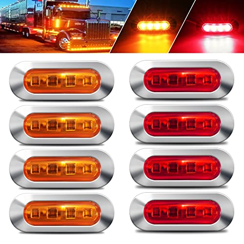 ALFU 8PCS 12-24V 4 LED Side Marker Indicator Lights Side Front Rear Tail Clearance Lamp Marker Light Trailer Lights for Trailer Truck Boat Deck RV Camper (4PCS Amber+4PCS Red)