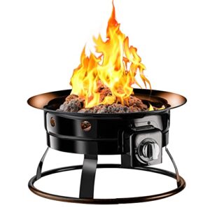 leisurelife propane gas fire pit for outdoor camping portable fire bowl for outside with carry handle including csa regulating valve &10" gas hose (installed) 18.5" diameter 58000 btu/hr black