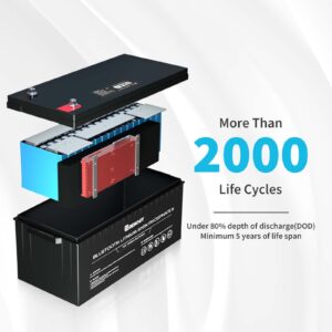 Renogy 12V 200Ah Lithium LiFePO4 Deep Cycle Battery with Bluetooth,2000+Deep Cycles,Backup Power Perfect for RV,Off-Road,Cabin,Marine,Off-Grid Home Energy Storage